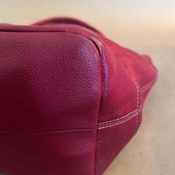 Tignanello Red Genuine Leather Medium Size Double Hand Tote Handbag - Picture 3 of 16